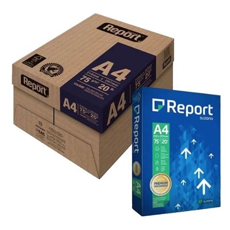 caixa de resma de papel sulfite report a4 75g 10 resmas report suzano