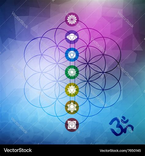 Sacred Geometry Flower Of Life With Chakra Icons Vector Image