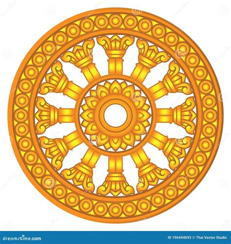 Golden Dharma Wheel In Buddhism Religion Concept Stock Vector