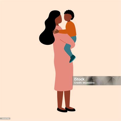 Ilustración De Madre Africana Cargando A Su Hijo En Diseño Plano