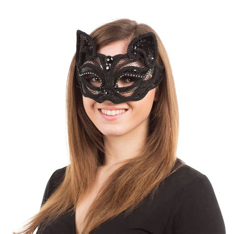 Sequin Black Cat Halloween Mask Halloween Fancy Dress Costumes