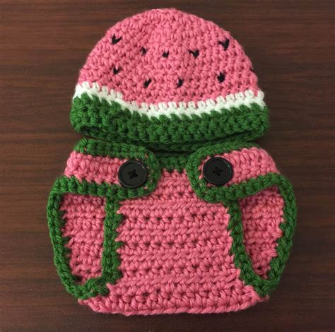 Crochet Watermelon Hat And Diaper Cover Set Watermelon Hat Etsy