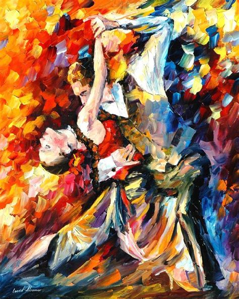 A Painting Of A Woman Dancing In Front Of An Orange And Yellow