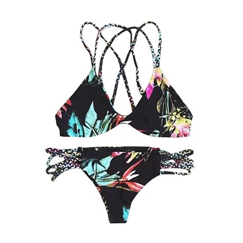 2018 Women Swimsuit Swimwear Bandage Cut Out Brazilian Bikini Set Floral Summer Beach Bathing