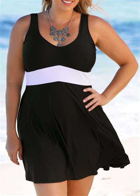 Scoop Back Black Plus Size Swimdress And Panty Rosewe