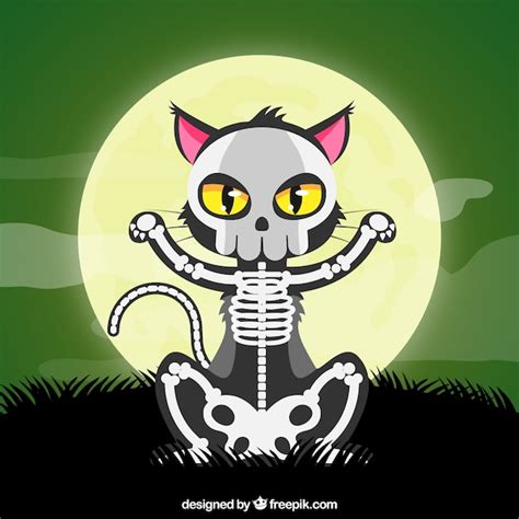 Free Vector Halloween Cat With Skeleton