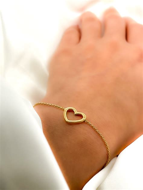 Heart Bracelet 14k 18k Solid Gold Heart Bracelet Love Etsy