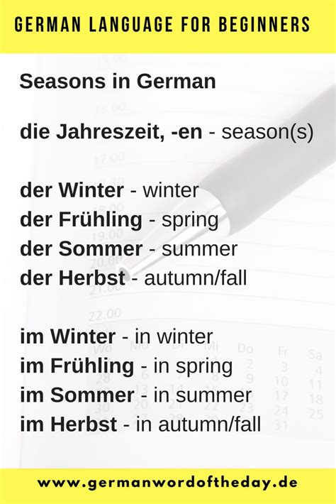 Seasons In German Most Used German Words German Vocabulary List For