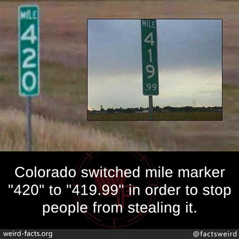 Weird Facts Colorado Switched Mile Marker 420 To 41999 In