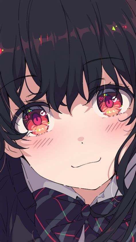 Wallpaper Blushes Red Eyes Cute Anime Girl Black Hair Resolution