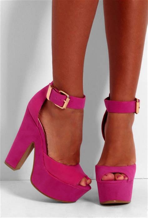 Shoes Hot Pink Platform High Heels Chunky Heels Wheretoget
