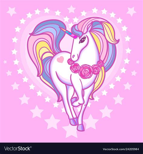 Cute Rainbow Unicorn A Heart On A Swarm Backgrou Vector Image