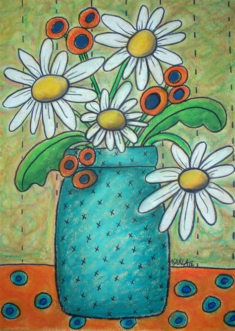 Check spelling or type a new query. Daisies 9x12 OIL PASTEL Flowers FOLK ART ABSTRACT ...