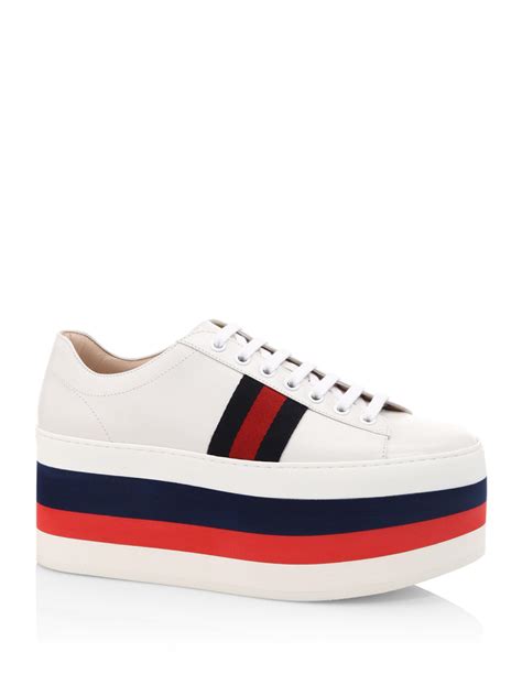 Lyst Gucci Peggy Leather Rainbow Platform Sneakers In White