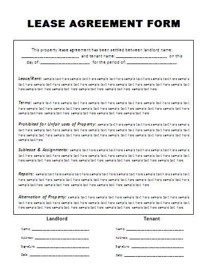 printable sample residential lease agreement template form