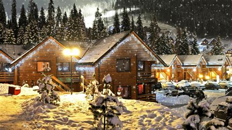 Christmas Log Cabin Wallpaper Backiee