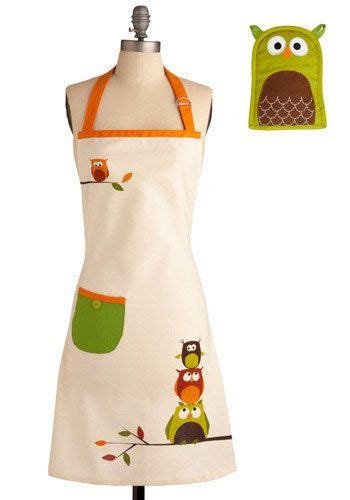 Owl Cook Dinner Apron And Mitt Set Mod Retro Vintage Kitchen With Images