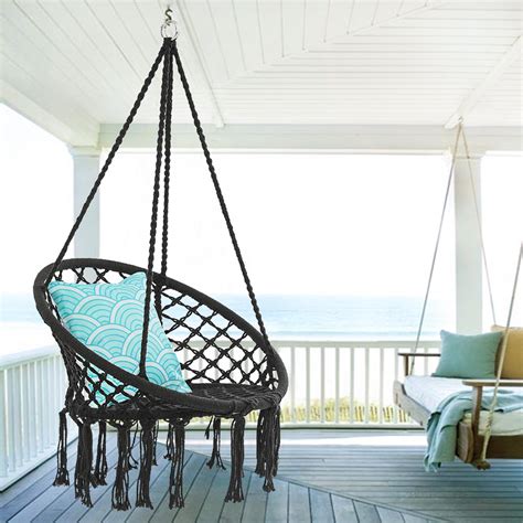 Product title yanais outdoor hammock weave chair with steel frame, set of 2, black average rating: Hammock Chair Macrame Swing, Room Decor Cotton Rope Hammock Chair for Indoor, Outdoor, Home ...
