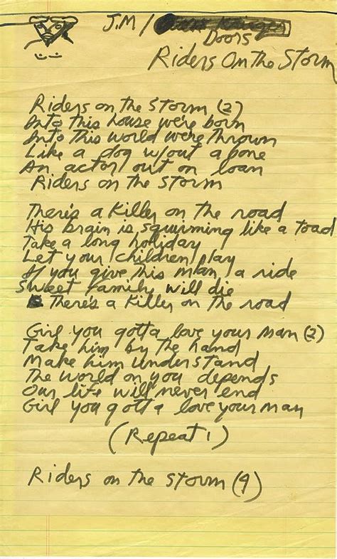 Посвящается джиму моррисону (the doors). Jim Morrison of The Doors handwritten lyrics for "Riders on