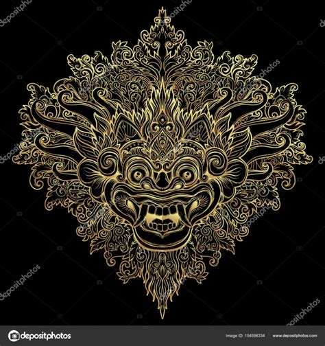 Barong Traditional Ritual Balinese Mask Vector Decorative Orna Stock