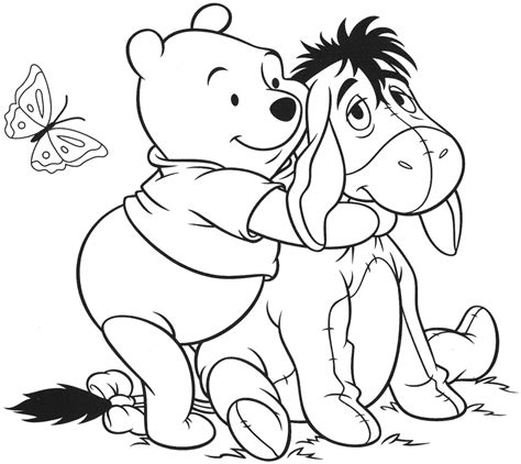 Coloring Pages Pooh Hugs Eeyore Coloring Page