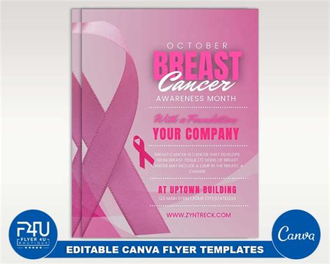 Breast Canser Awareness Month Diy Canva Template Editable Canva Us Letter Size Flyer