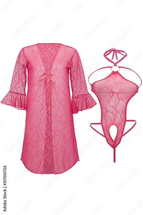 Fotografia Do Stock Subject Shot Of Pink Lace Lingerie Set Consists Of A Nightgown With Ties