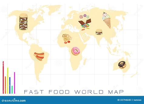 World Map With Fast Food And Sweet Food Royalty Free Stock Photos