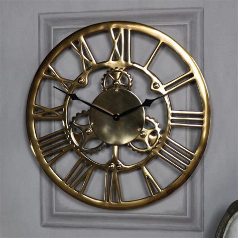 Antique Gold Metal Cog Skeleton Wall Clock Windsor Browne