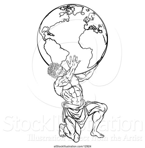 Vector Illustration Of Lineart Black And White Atlas Titan Guy Carrying