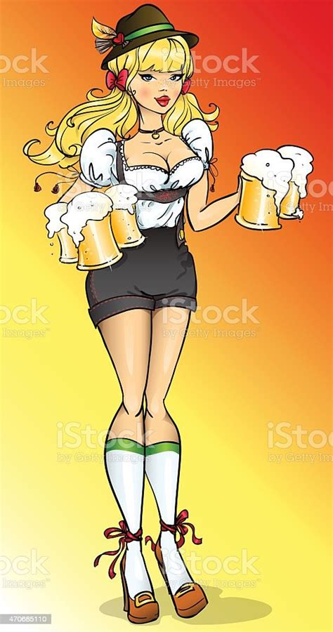 Pretty Pin Up Girl With Beer Mugs Stock Illustration Download Image Now Dirndl 2015