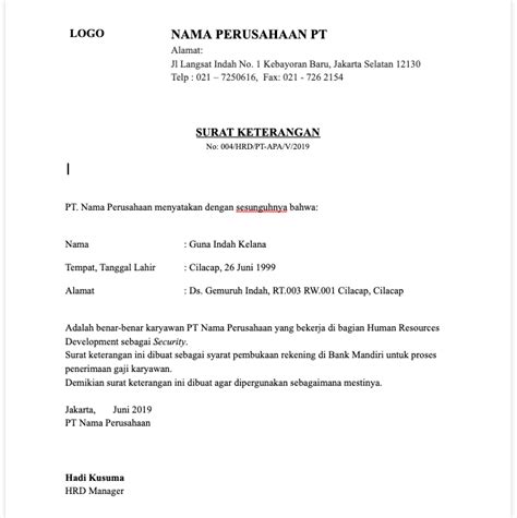 Adapun surat resmi, seperti surat permohonan buka rekening bank harus diketik dan diprint secara manual, karena membutuhkan tanda tangan/stempel basah. Contoh Surat Keterangan Kerja Buka Rekening Bank ...