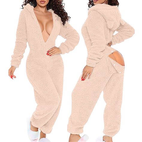 Onesie Pajamas Clearance Women S Winter Ear Buttoned Flap Functional