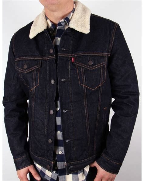 levis sherpa trucker jacket dark denim mens jeans coat