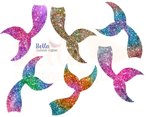 Embellishments Glitter Mermaid Clipart 6 Sparkle Rainbow Pastel Mermaid