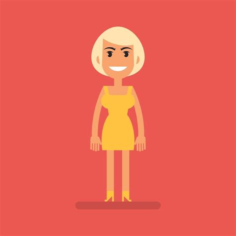 Premium Vector Young Blonde Girl In Yellow Dress Stands And Smiles