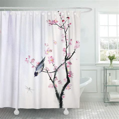 Shower Curtains Bathroom Curtain Watercolor Chinese Small Bird On