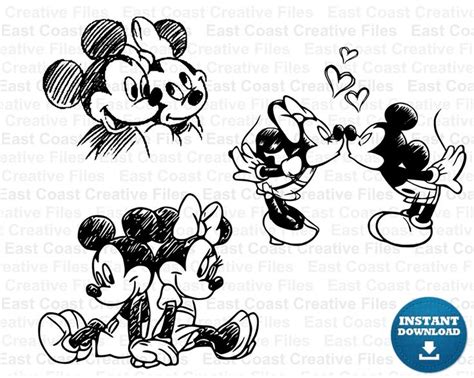 Mickey And Minnie Sketch Svg Bundle Minnie Mouse Sketch Etsy In 2023