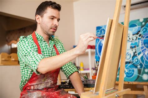 Handsome Artist Working On A Painting Stock Image Image Of Creative
