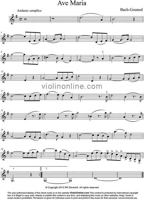 Violin Online Free Violin Sheet Music Ave Maria From A Theme By J S