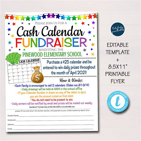 Cash Calendar Fundraiser Flyer Printable Handout Take Home | Etsy
