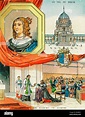 Vieux portrait de lithographie de couleur d'Anne d'Autriche. Ana María ...