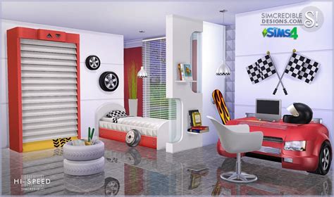 1 wall shelf low to have by the bed as the image of the set. My Sims 4 Blog: Hi-Speed Kids Bedroom Set by Simcredible ...