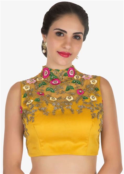 This type of blouse design is best suited for everyone who likes not to show much skin but. Buy Mustard Ready Pleated Saree With A High Neck Blouse ...