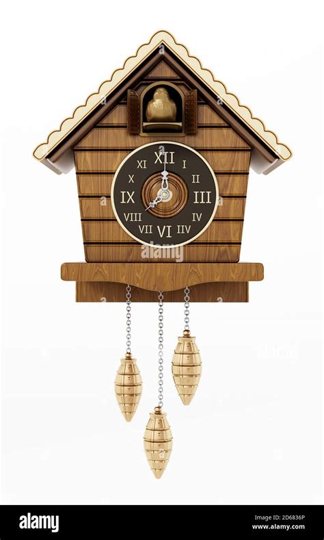 Vintage Cuckoo Clock Isolated On White Background 3d Illustration