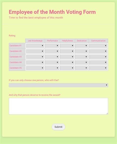 employee   month voting form template jotform