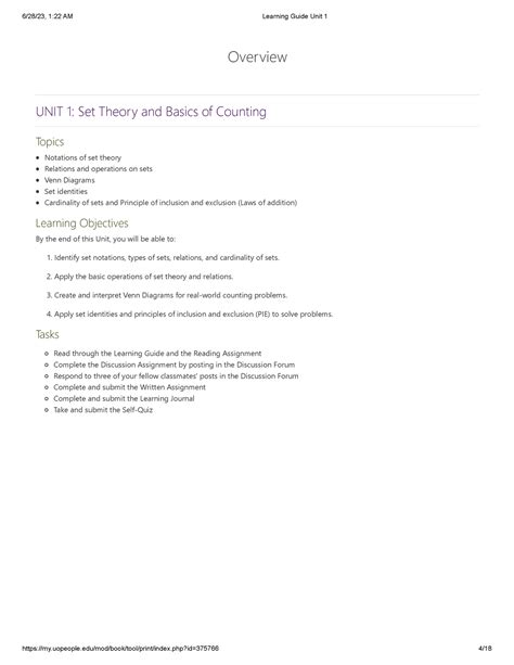 Learning Guide Unit 1 Overview Unit 1 Set Theory And Basics Of