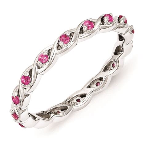 Silver Stackable Ring October Birthstone Jewelry Created Pink Sapphire