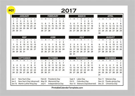 2017 Calendar Template 2017 Calendar With Holidays Calendar 2017 With