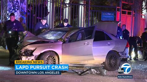 Chase 4 People Injured After Pursuit Ends In Two Vehicle Crash In Downtown La
